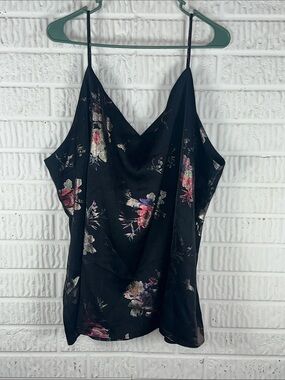 Floral Satin Cami Tank Top - Black Maurice’s Studio Y NWT